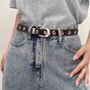 Women Skinny Pu Leather Belt Fashion Floral Decor For Office Wear