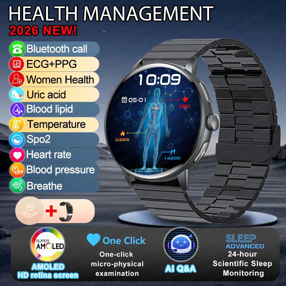 2025 New ECG Uric Acid Smart Watch Blood Component Temperature Heart Rate Stress Al Q&A Bluetooth Call Health Monitor Smartwatch