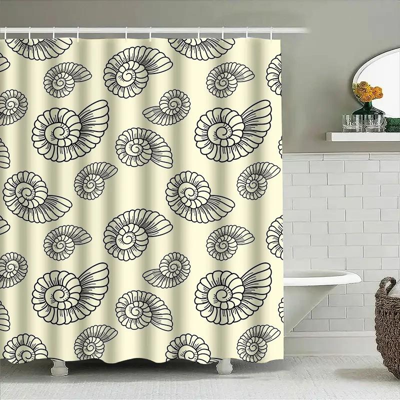 

Fossil Shell Printed Shower Curtain Bathroom Decor Waterproof Fabric Decoration White Black Color Combination Indoor Home W60H190(CM)-1 Pcs