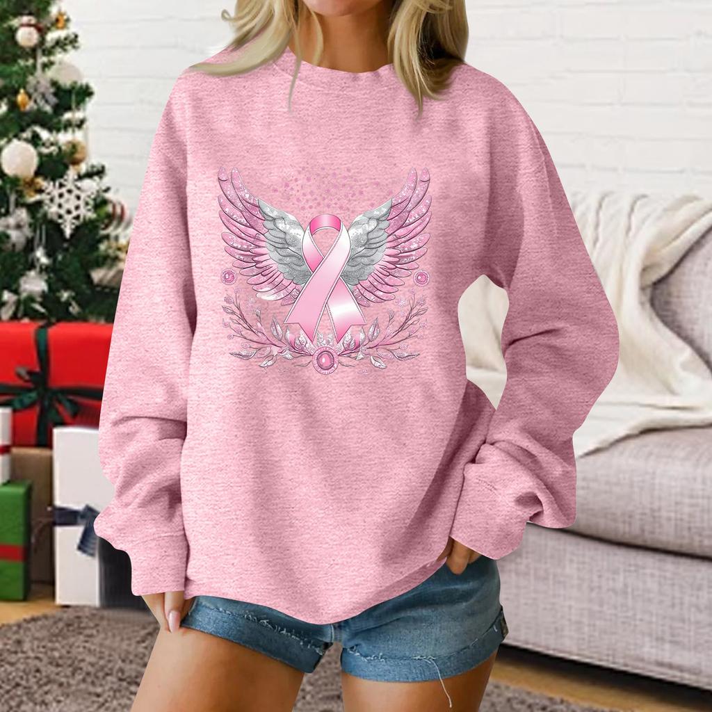 Women's Casual Long Sleeve Printed Pullover Sweatshirt Loose Fit Round Neck Top for Everyday Wear
