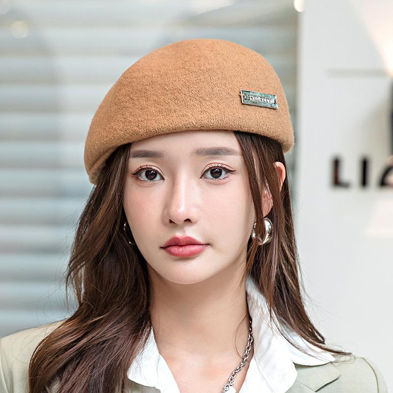 Wool Beret Women's Forward Hat Autumn and Winter British Retro Alphabet Painter Hat