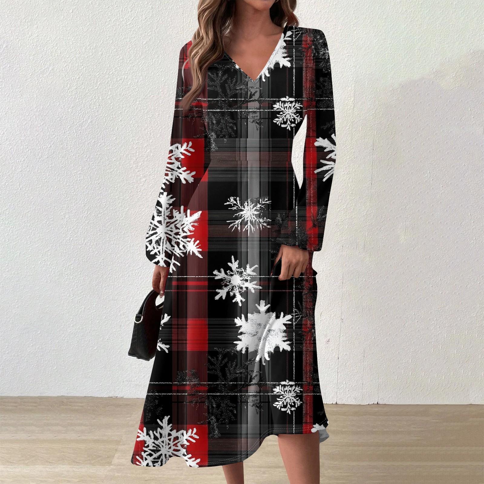 Женское осенне-зимнее повседневное модное длинное платье с v-образным вырезом и длинным — фото 9