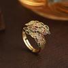 Copper Leaf Luxury Ring Banquet Metal Rings Opening Finger Ring Valentine's Day Gift