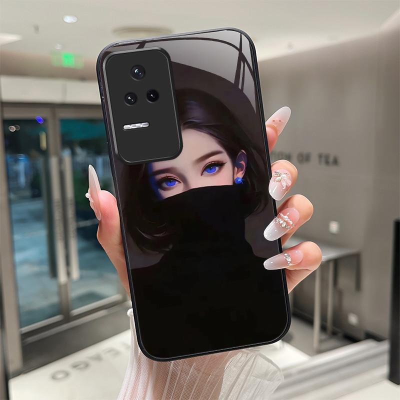 Beautiful Flower Cute Cats Case For Xiaomi Poco F4 5G / Redmi K40S Tempered Glass Phone Case Protective Back Cover Hard Shell