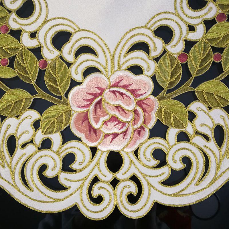 

Handmade Embroider Fabric Peony Decoration European Style Country Style and Simple Creative Small round Table Cloth Placemat round Table Cover Towel Beige + purple color 50cm diameter circle
