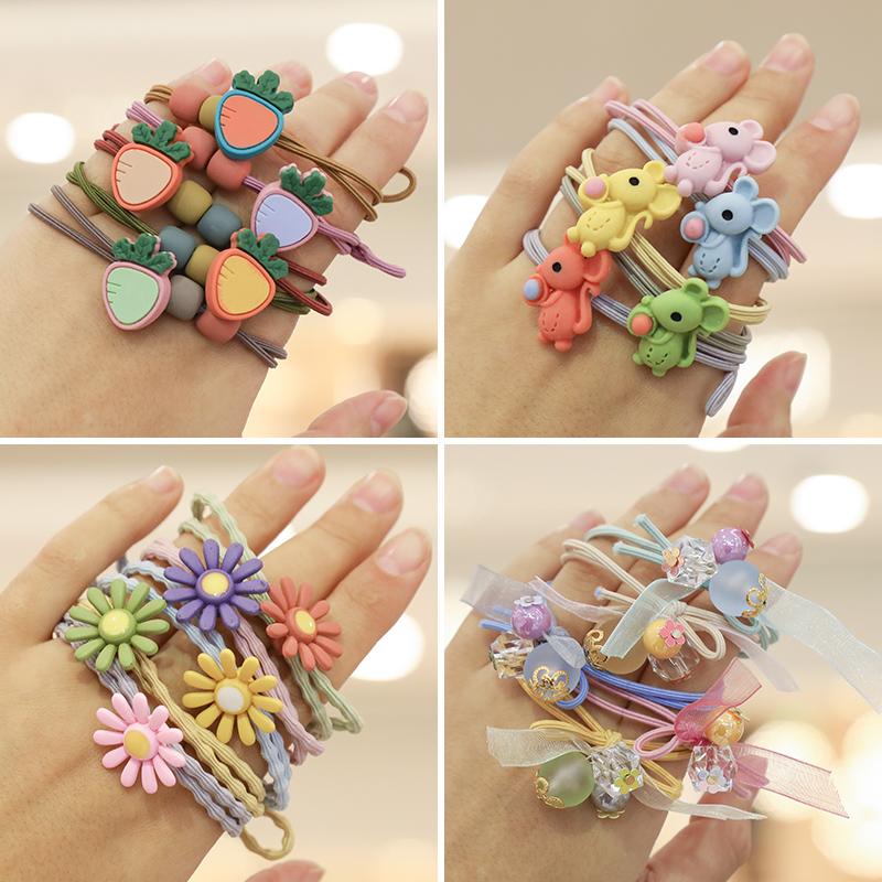 5 Pcs/set Cartoon Animals Flower Children Elastic Hair Rubber Bands Accessories For Girls Kids Scrunchies Tie Hair Rope Holder