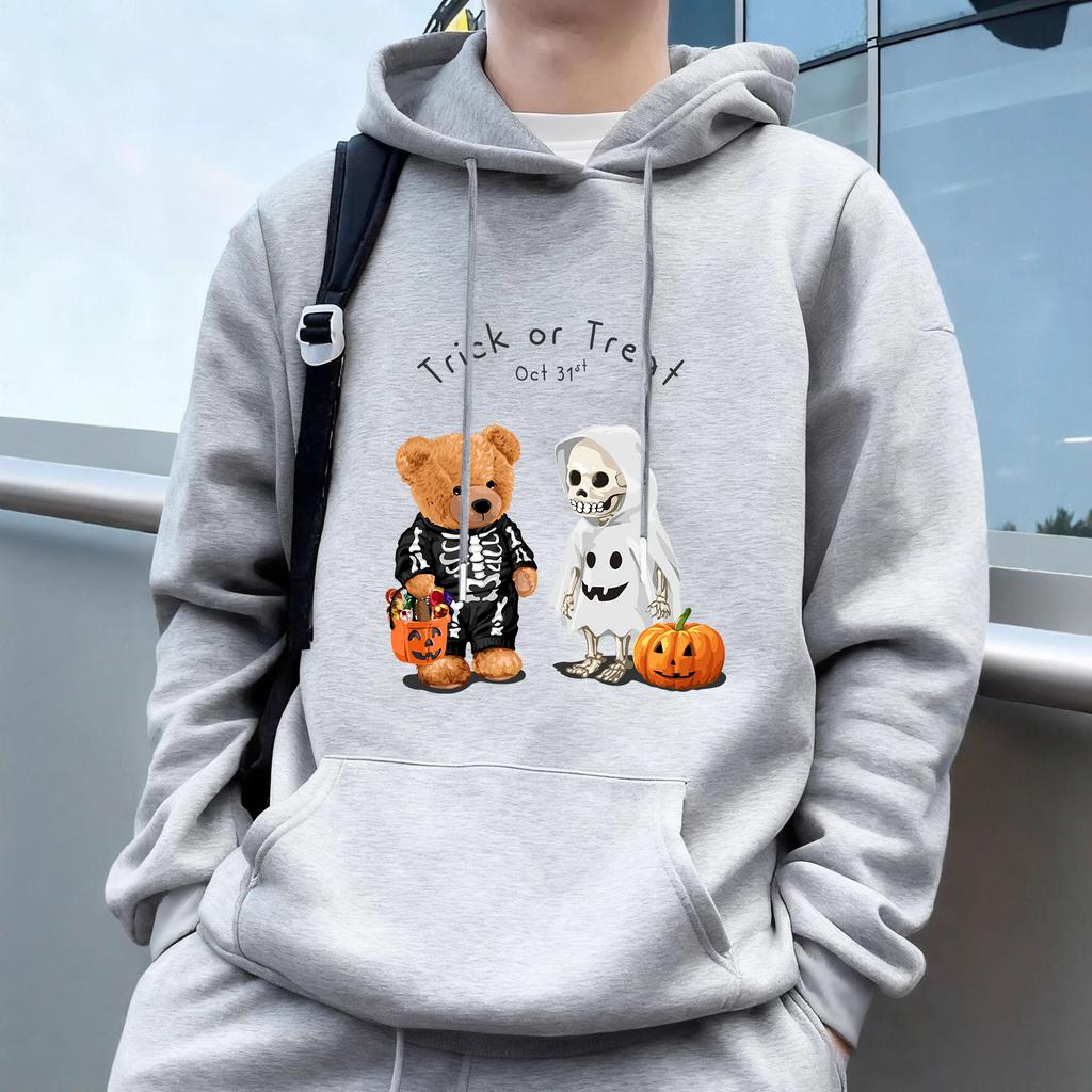 "Halloween Bear"Men's Casual Hoodies Fleece Hip Hop 250g/m² Solid Pullover Sweatshirt Men Sportswear Clothing Sweatshirt Men's Clothing