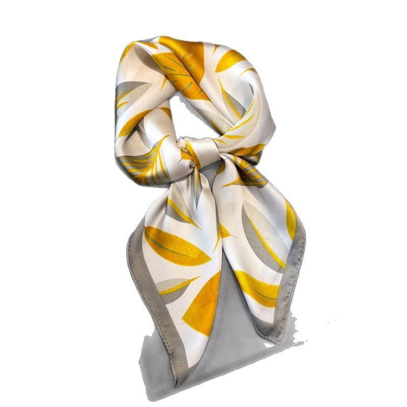Two-color leaf color matching printing silk scarf square scarf high-end shawl sunscreen neck small square scarf headscarf women's scarf