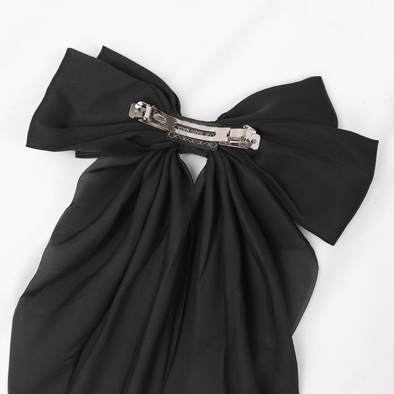 Grampo de Cabelo Elegante com Laço de Fita para Mulheres Moda Clipe Simples de Cetim Preto Presilha de Cabelo Faixa de Cabeça com Clipes Acessórios de Cabelo para Meninas