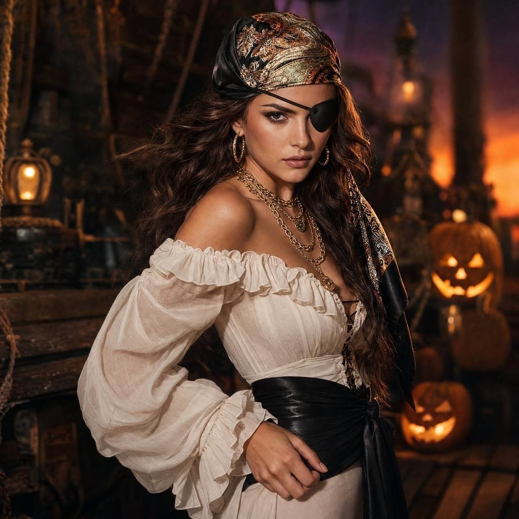 Set di Accessori Costume da Pirata Include Foulard Bandana Cintura in Vita Collana Braccialetto e Benda sull'Occhio per Festa di Halloween Cosplay