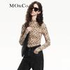 MO&Co. Flocked Print Mesh High-Neck Top