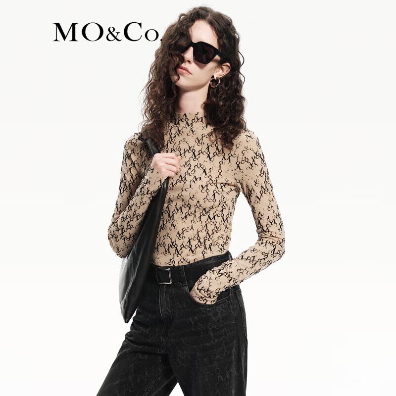 MO&Co. Flocked Print Mesh High-Neck Top