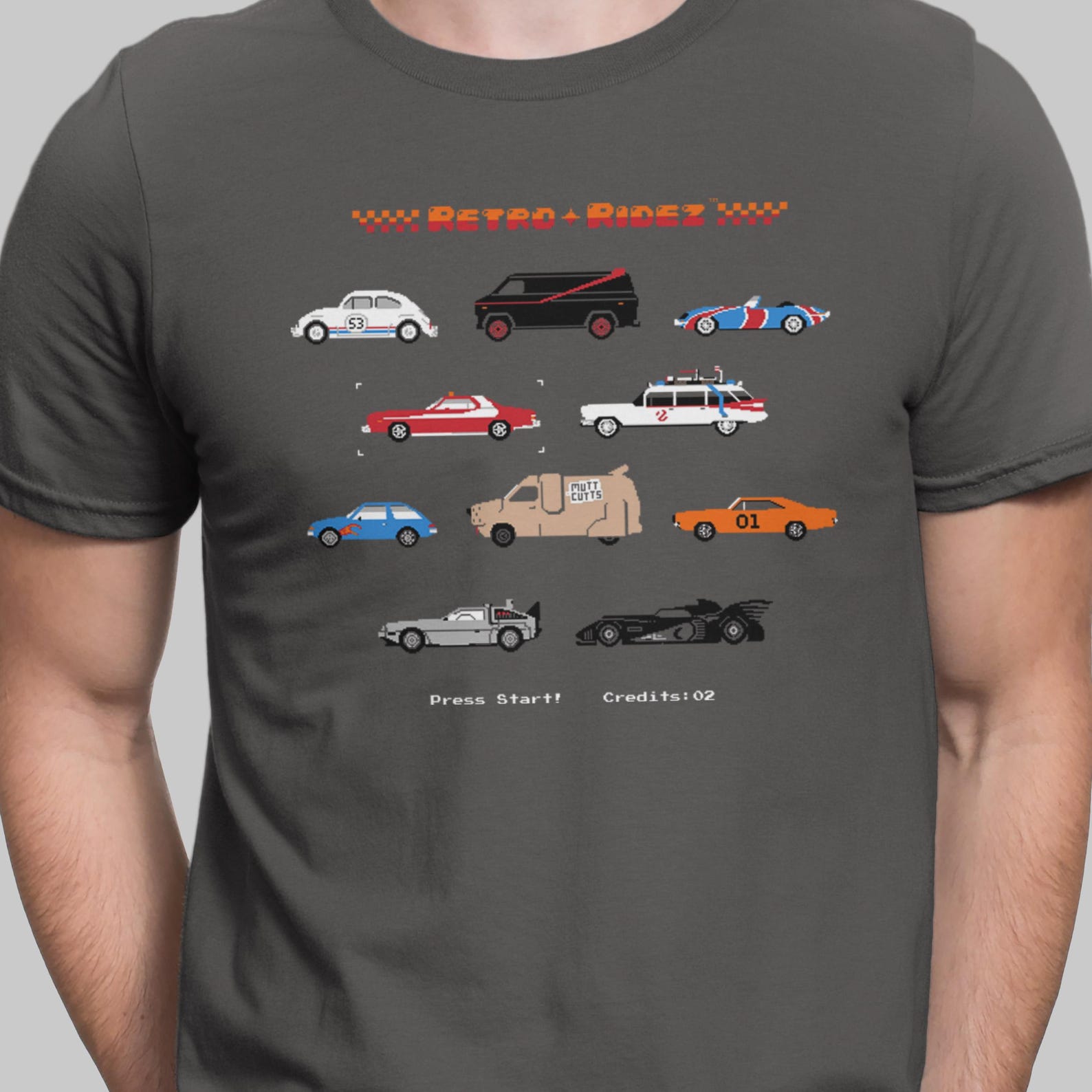 Vintage Movie Cars T Shirt Retro 8 Bit T-Shirt Pixel Game Shirt M