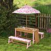 Kids Picnic Table Set with Removable & Foldable Umbrella, Storage Boxes, Flamingo Theme, Pink