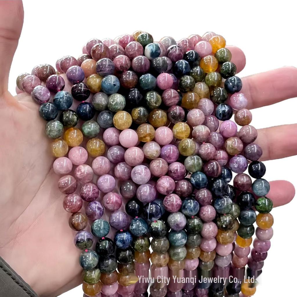 Yuanqi Schmuck Farbverlauf Turmal Runde Perlen für DIY Handgefertigte Armband Zubehör, Halbfertige Produkte.