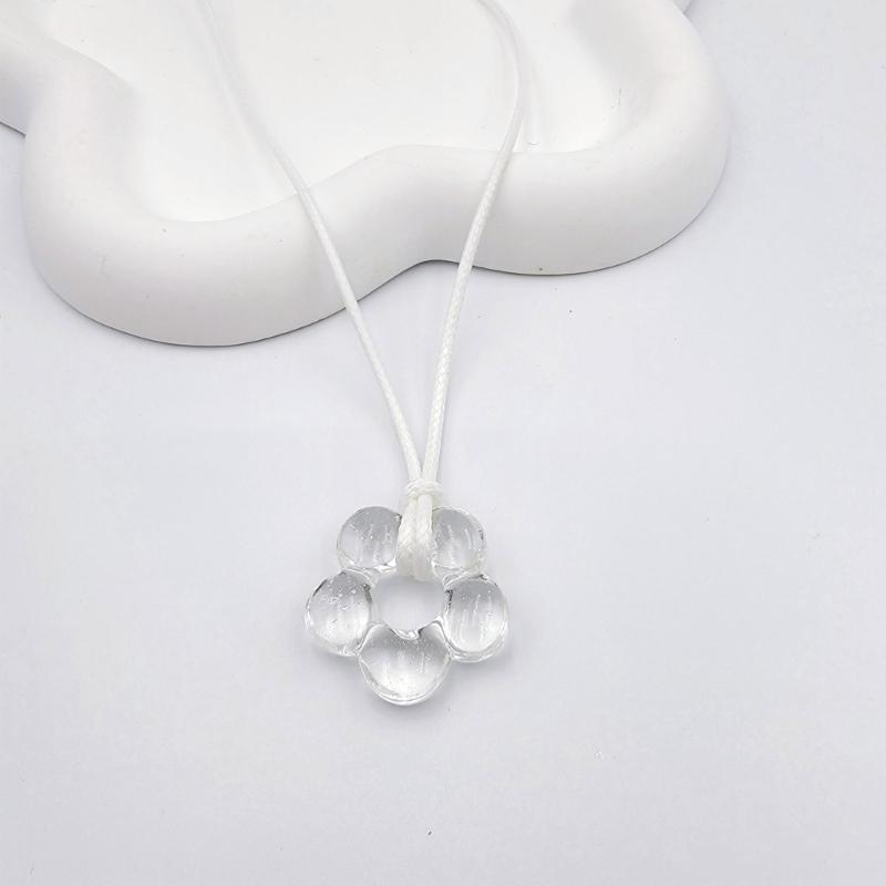 Sweet Glass Flower Pendant Necklace Fashion Statement Choker Neck Chain Simple Cord Collar Necklace Party Jewelry
