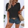 Spring and Summer New Style V-neck T-shirt Puff Sleeves Jacquard Women's Casual Loose Short-sleeved Women's Clothing