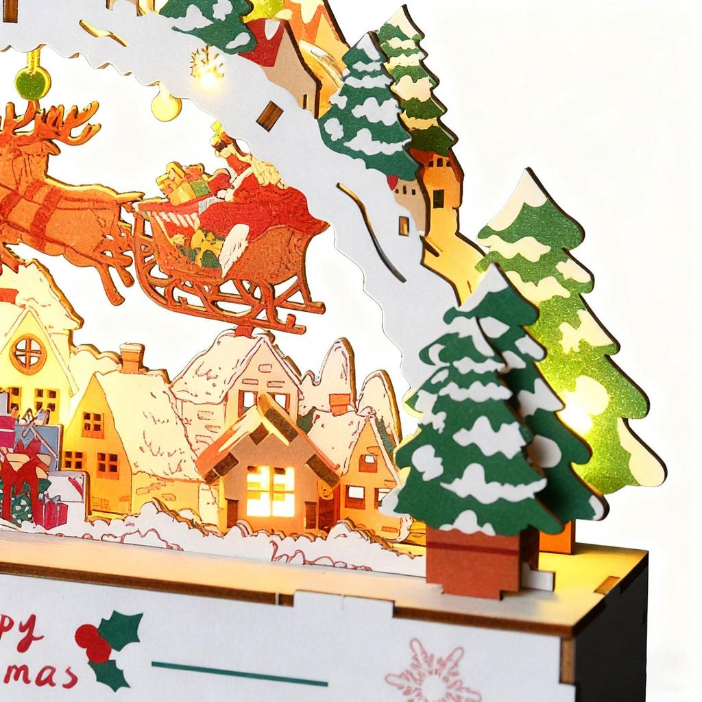 DIY Holz-Weihnachtsdorfhäuser Beleuchtete Tischdekoration Feiertagsdorf-Ornament Für Heimdekorateure Partyplaner Event