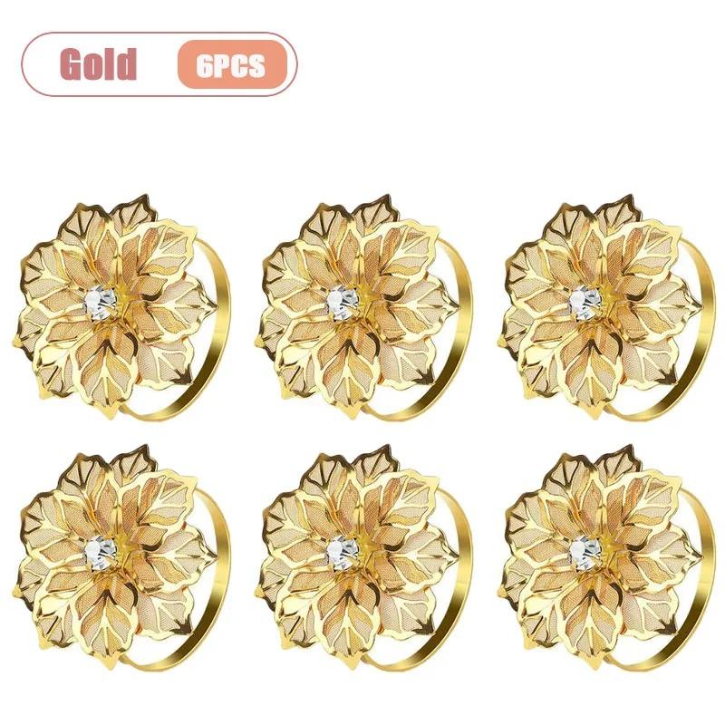 1-24PCS Gold Mesh Flower Napkin Ring Metal Elegant Table Decor for Wedding Party Banquet Dining Table Accessories