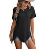 Summer Women's Round Neck Wheat Ear Top Fashion Short Sleeved Button T-shirt