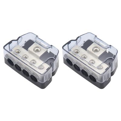 Automotive Sound Wiring Junction Box Power Distribution Unit with One 0GA Input and Four 4GA Outputs Including Adapters