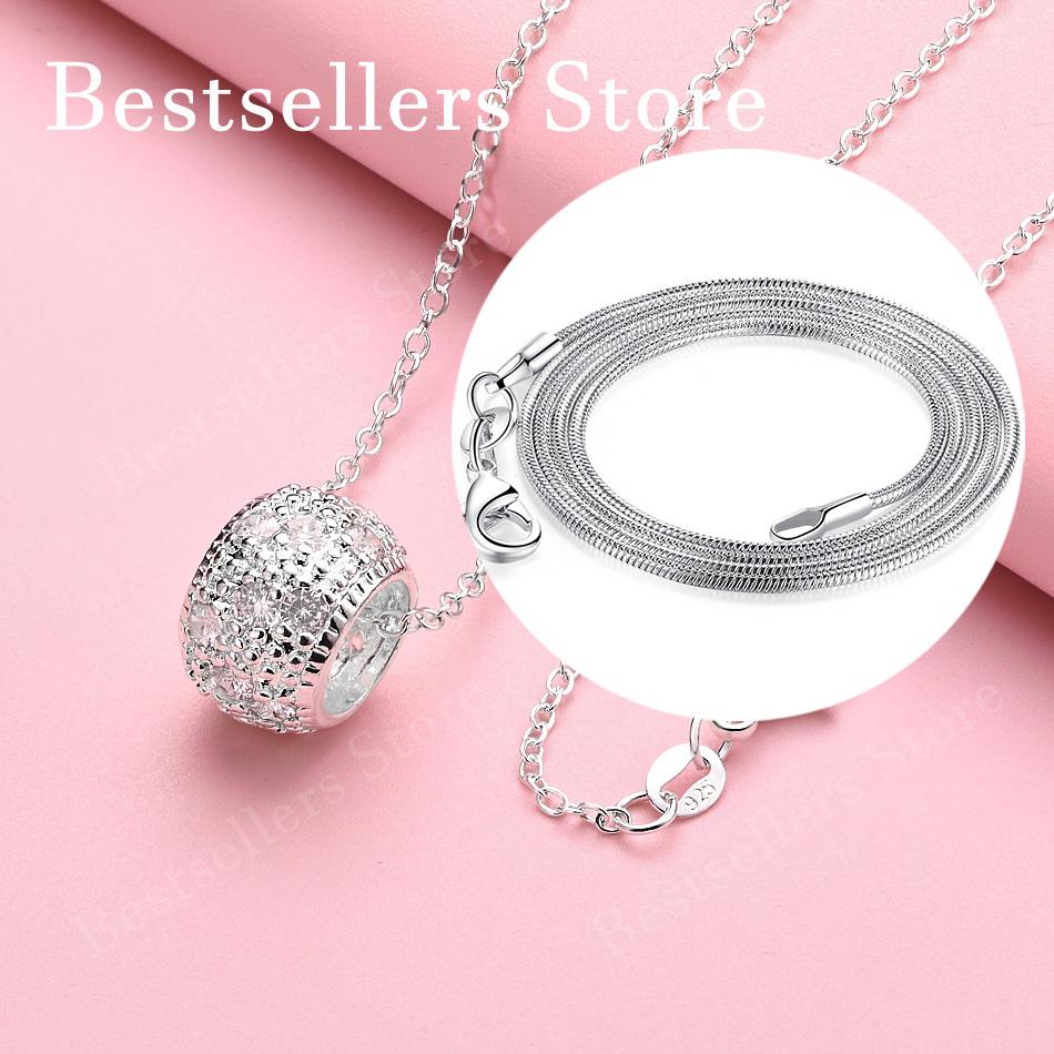 925 sterling silver 16-30 inch exquisite round pendant necklace for women's fashion wedding accessories, jewelry gifts