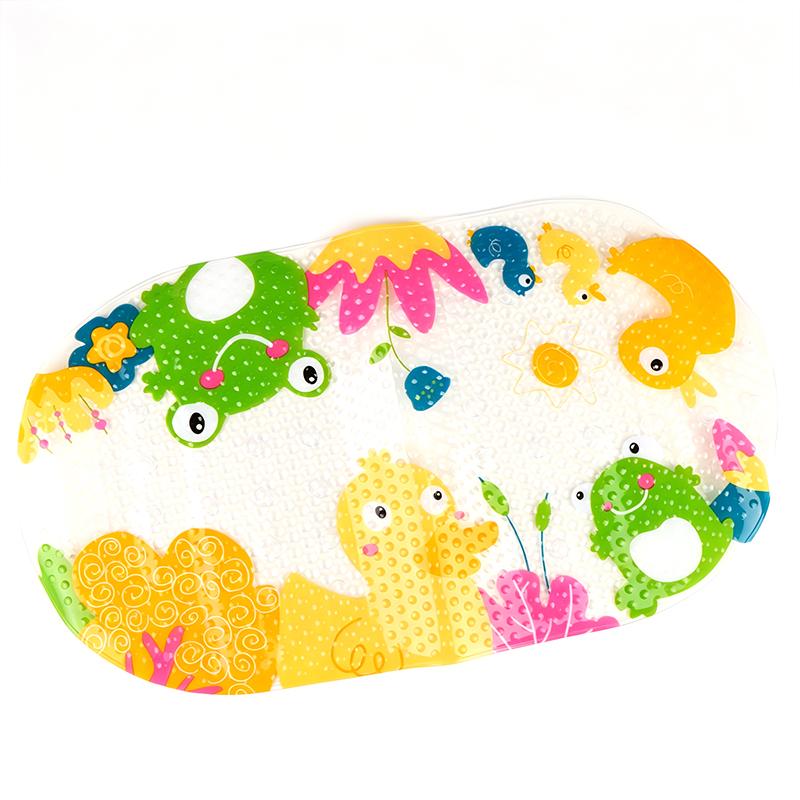 Safety Kids Anti Slip Bath Mat Soft Cartoon PVC Non Skid Shower Mat with Suction Cups for Toddler Bathtub