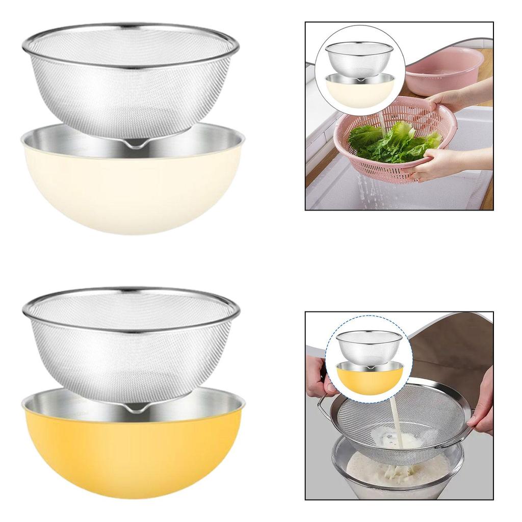 Reiswaschschale Siebschale Edelstahl-Sieb mit Rührschale, zum Salatmixen