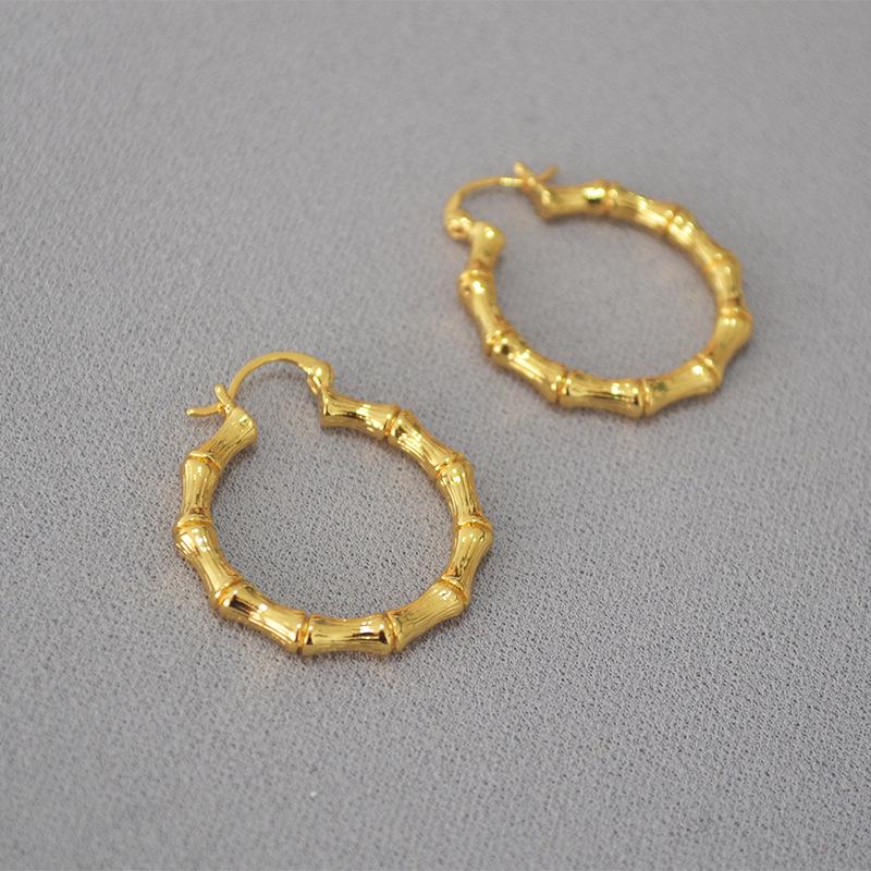 

Винтажные европейские и американские позолоченные латунные бамбуковые геометрические современные серьги для женщин
