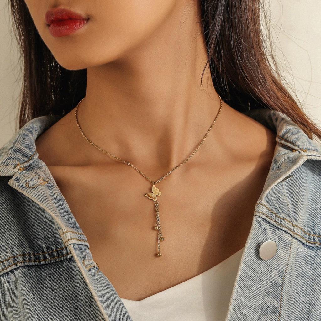 Multilayer Vintage Butterfly Necklace For Women Gold Color 316L Stainless Steel Blade Snake Chain Charms Choker Jewelry Gift