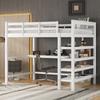 Loft Bed, 140 X 200, Children's Loft Bed with Storage Compartments and Under-Bed Desk, Without Mattress, White