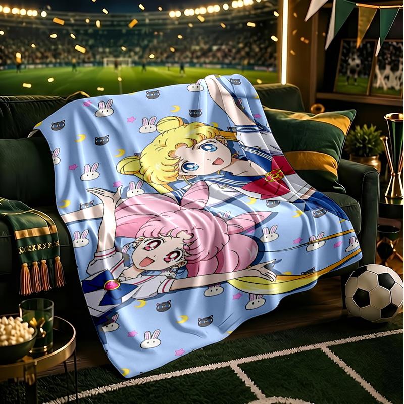 Pink Moon Puella Magi  Throws Blanket Flannel Blankets Plush for Couch Bed Gifts for Men Women Travel picnic blanket Christmas fan gifts