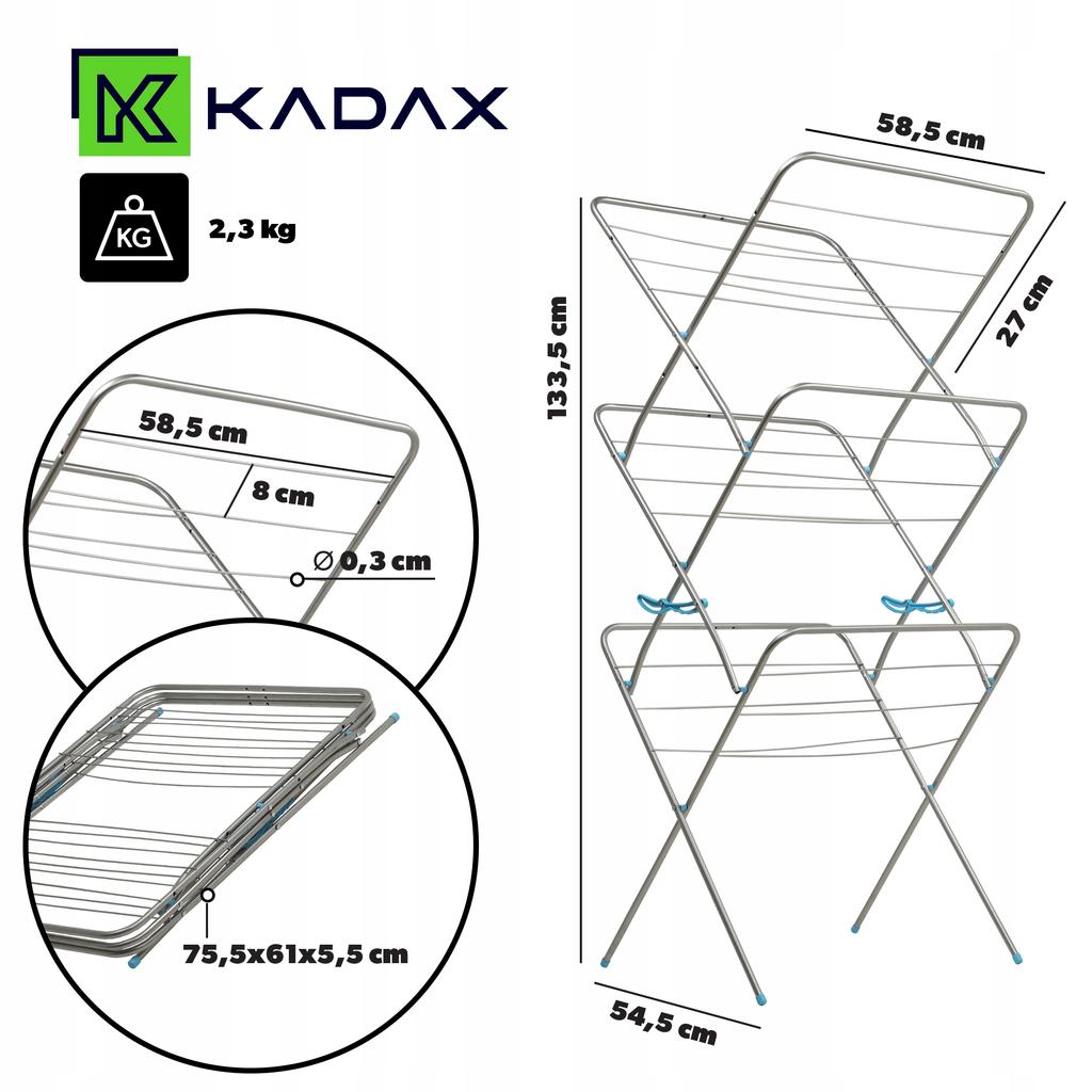 KADAX Wäscheständer Balkon Vertikal 20m Für Kleidung Für Unterwäsche 3 Ebenen