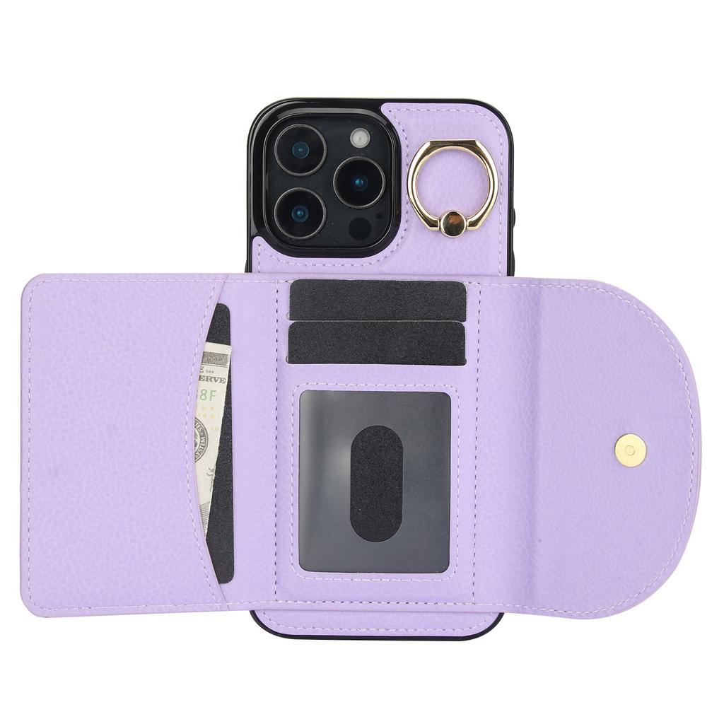 Applicable to iPhone16 mobile phone case, Samsung S24 ring card bag, anti-drop protective case, A55 lychee pattern insert card leather case.