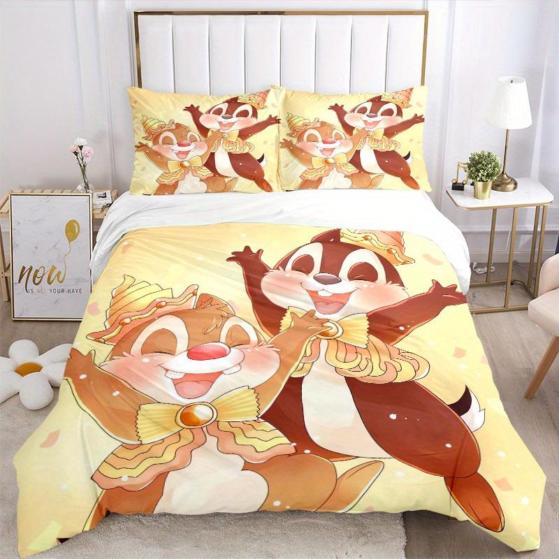 3pcs Laughing Chip & Dale Design Printed Quilt Set Soft and Comfortable Quilt Cover for Bedroom, Guest Room and Dormitory Decorative Bedding Set  S056