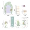 Cartoon Wooden Fairy Door Ornaments Detachable with Ladder Simulation Fairy Door Room Miniature Dollhouse Decor Balcony