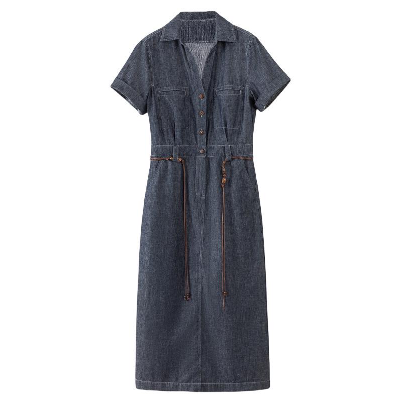 Xin Ge Women s Retro Cotton Linen Waist-Cinching Midi Dress - Summer 2026 S