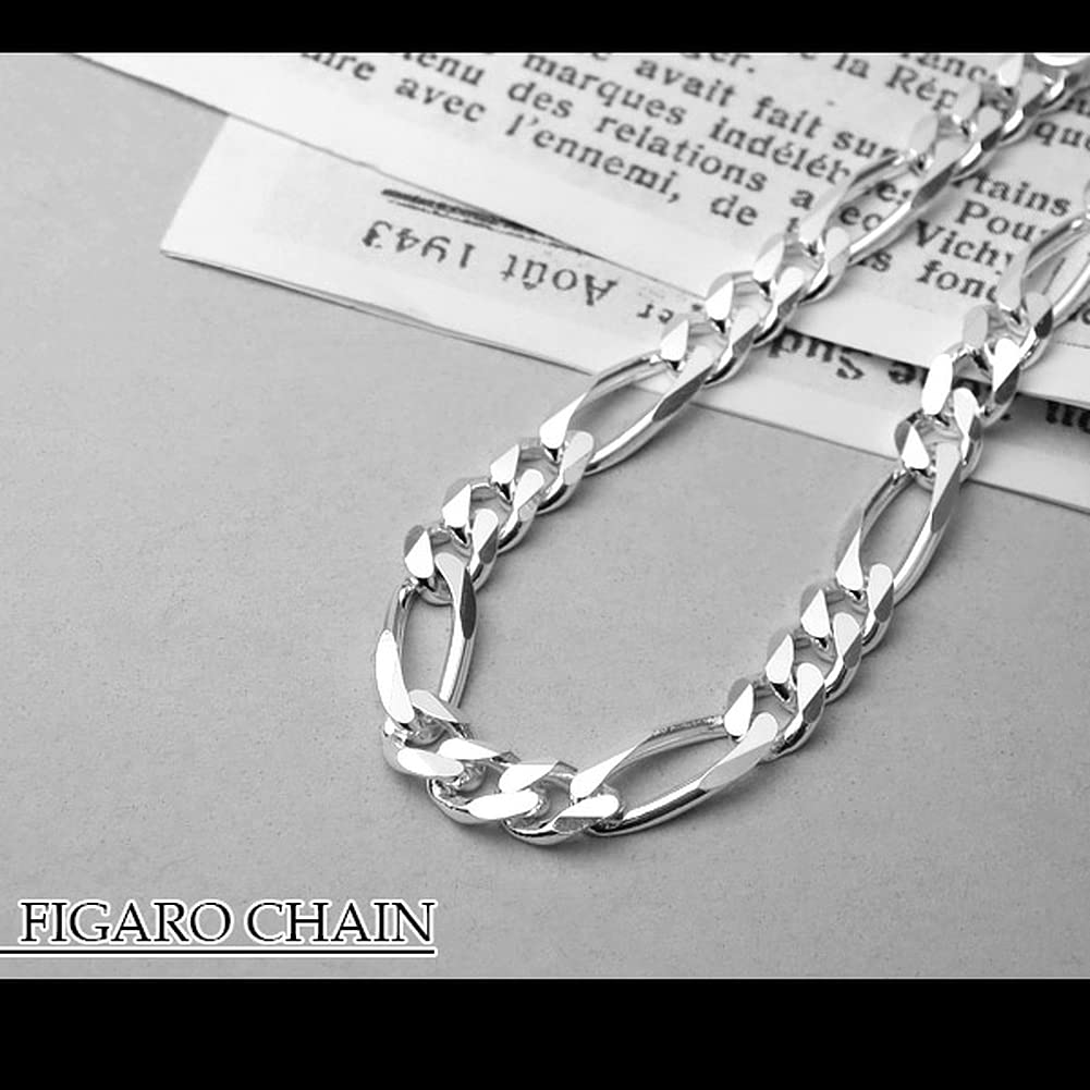 Gin no Silver 925 Figaro Chain Simple Design Chain [Shinjuku Kura] Bracelet, 17cm, 6-Face Cut, Women's,