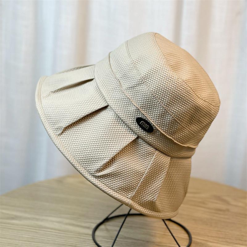 Trendy Fisherman Hat For Women Spring Summer Travel Stylish Fresh Literary Pleated Large Brim Sun Hat светло-коричневого