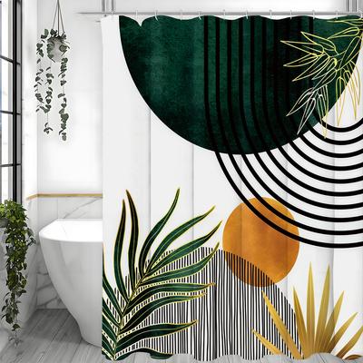 Tenda da doccia astratta di metà secolo, Moderna bohémien sole foglia semicircolo curva estetica botanica bagno decorativo doccia C