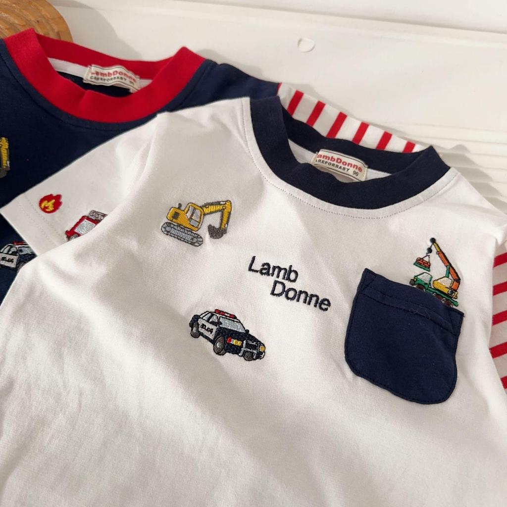 Boys' Short Sleeve Cartoon Stripe T-shirt - 2026 Summer Cool Patchwork Design