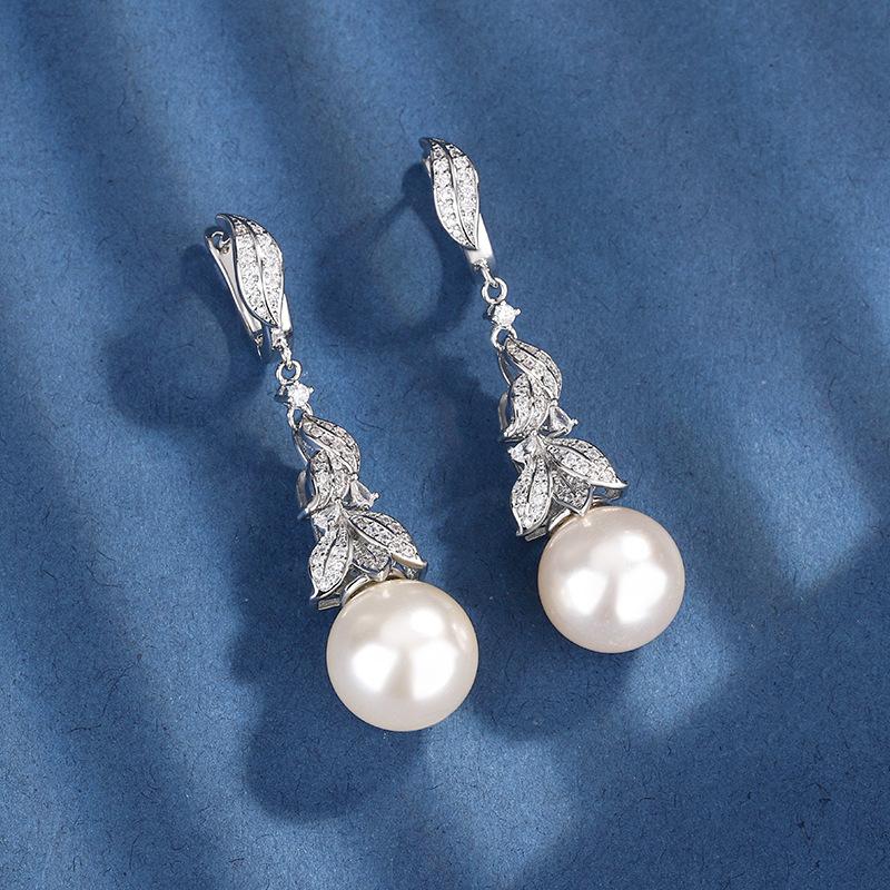 Jewelry Copper Bottom Gold-Plated Inlaid Pearl Temperament Leaf Set Female 16-14Mm