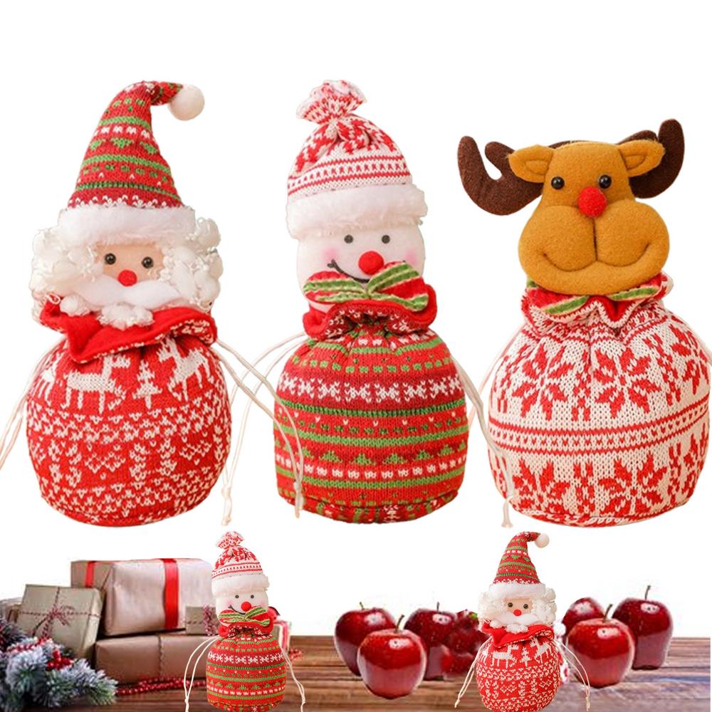 Drawstring Christmas Bags 3piece Cartoon Doll Containers Fabric Christmas Bags For Birthday Kids Holiday Wedding Party Candy