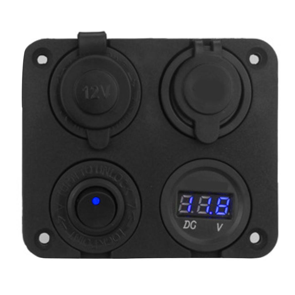 12V 4 Gang LED Toggle   Panel Cigarette Lighter Voltmeter Dual USB 4.2A for Car Boat Red