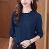 ZANZEA Women Casual Round Neck 3/4 Sleeve Loose Splice Lace Blouse