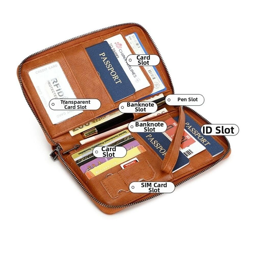 PU Leather Passport Clip Wallet Anti-Theft RFID Blocking Travel Document Bag Large Capacity Waterproof RFID Passport Holder