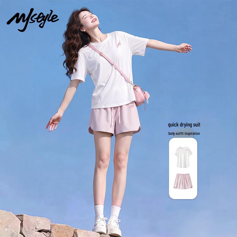 MJ STYLE Women s Round Neck T-Shirt Shorts Set L