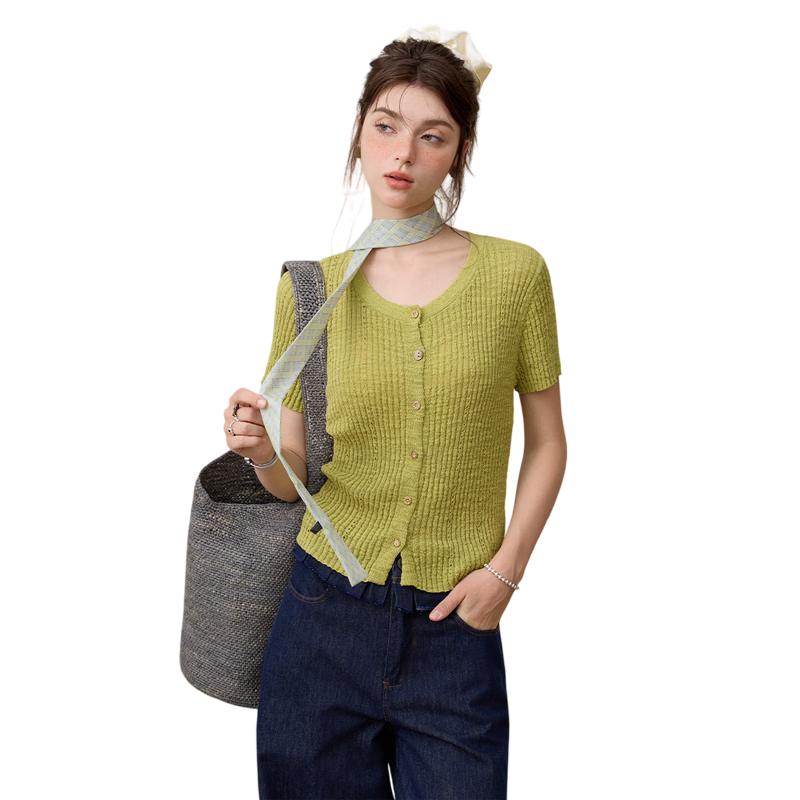 Women's Slim Fit Round Neck Knit Cardigan