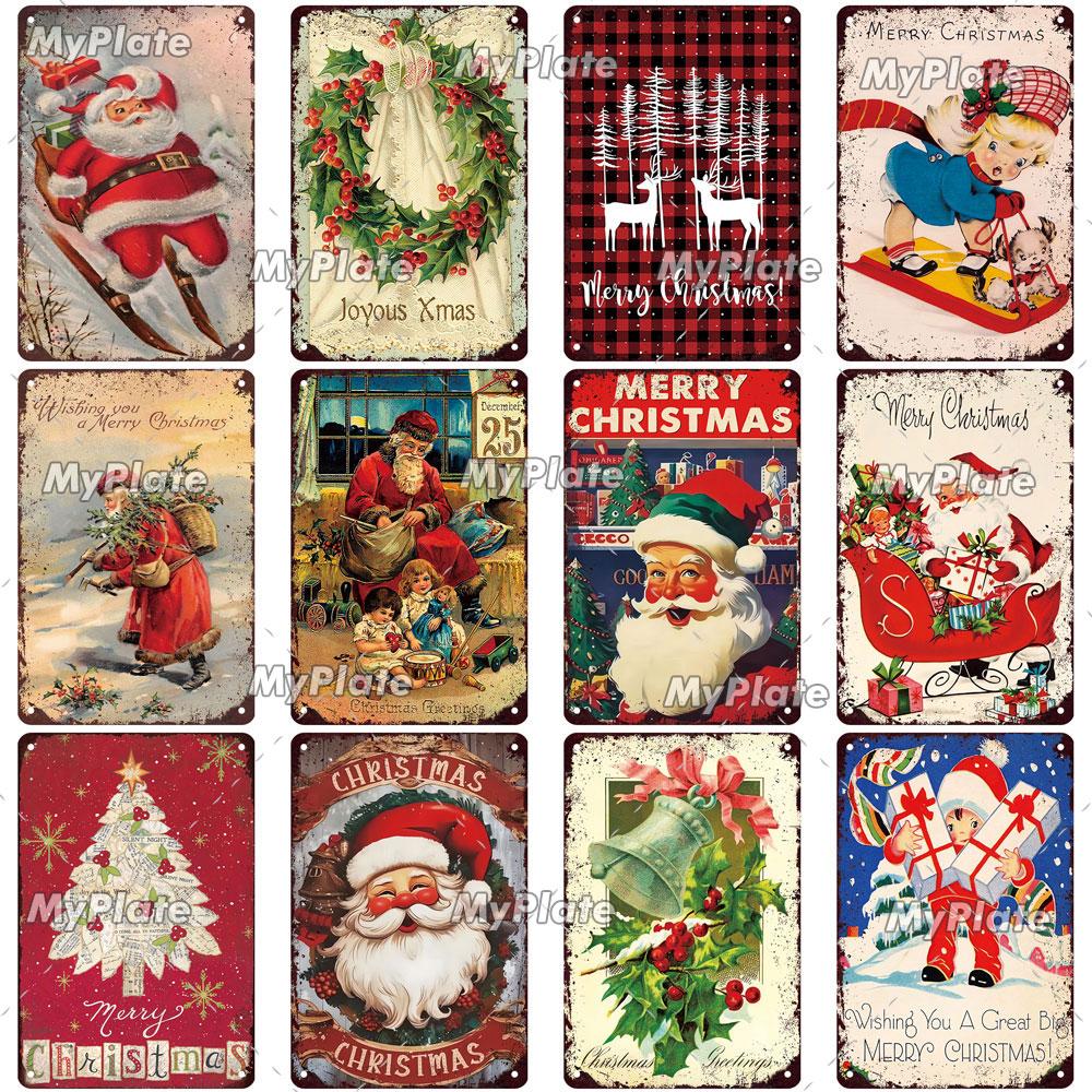 [MyPlate] 2023 Merry Christmas Metal Sign Gift Vintage Plaque Tin Sign Cafe Decor  Home Bar Sign Wall Sticker JOY Poster Gift