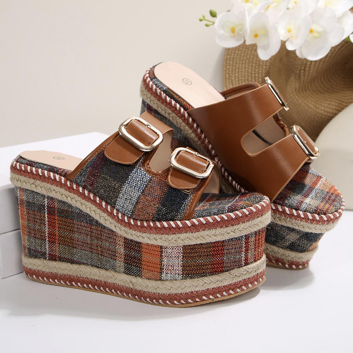 

Женские босоножки на танкетке, каблук 12 см, тапочки на платформе, летняя удобная обувь 42